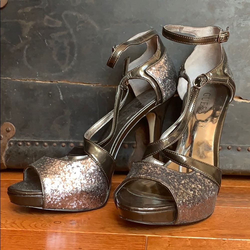 Guess metallic glitter heels